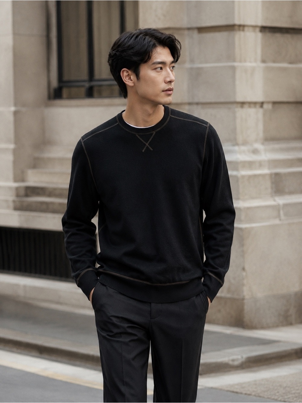 Canterbury Cashmere Men's Black Crewneck Sweater Minimalist Cozy Comfy Large